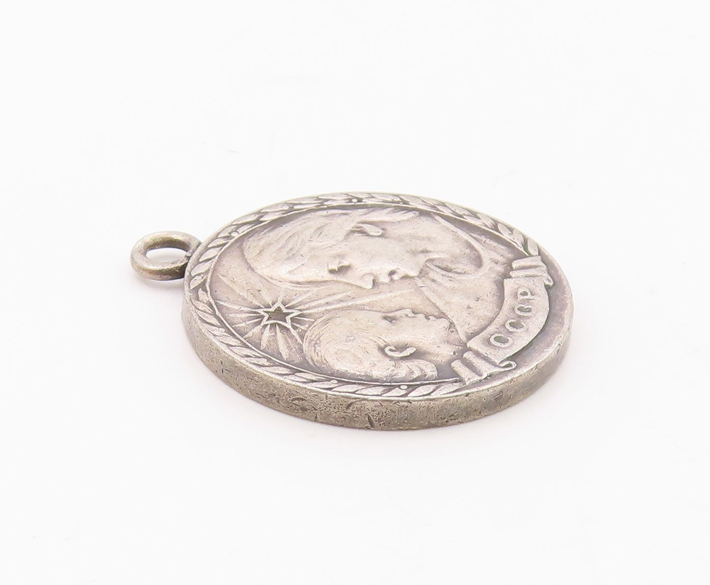 925 Sterling Silver  Vintage Medal Of Motherhood MATEPNHCTBA Pendant  PT21645