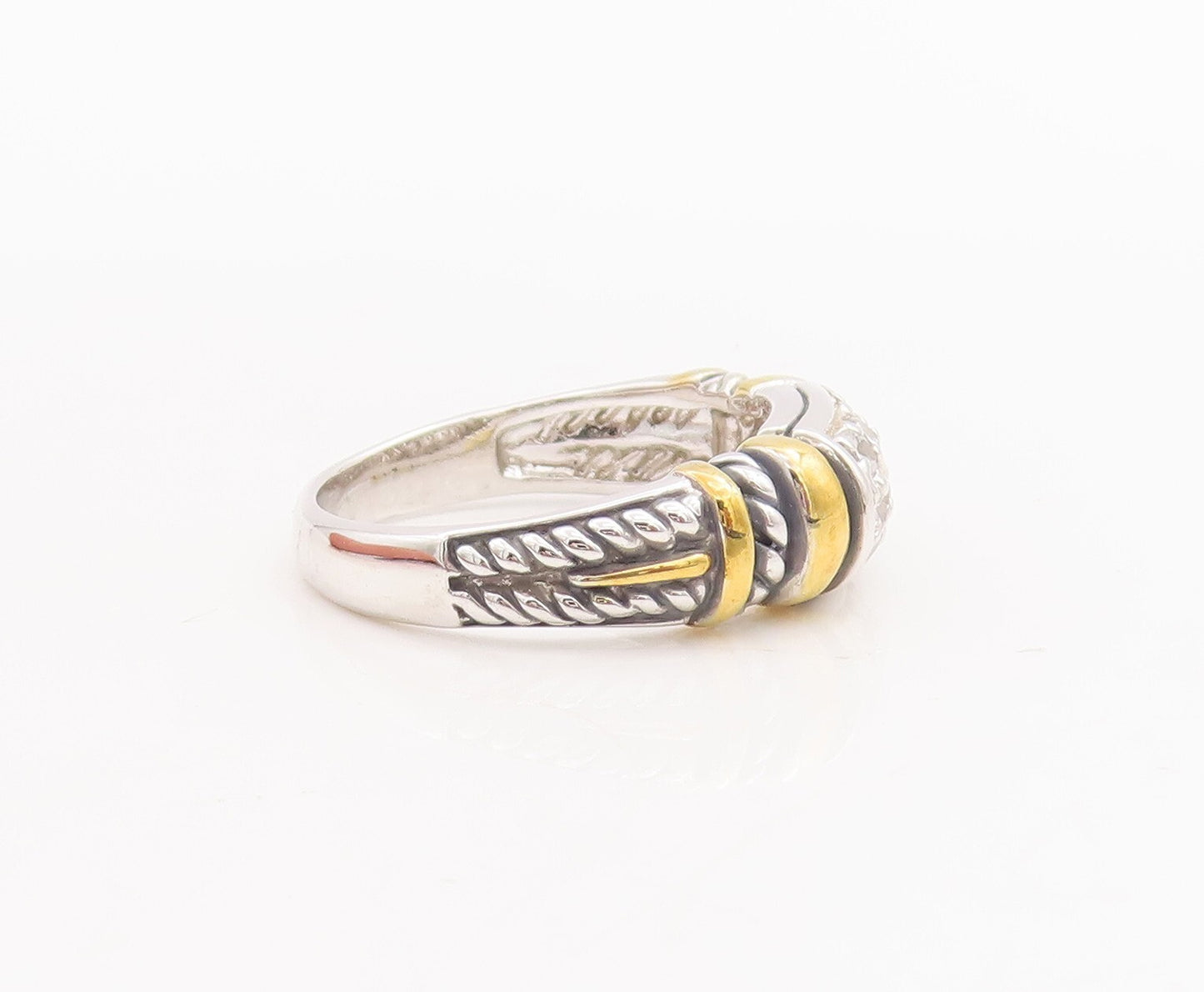 925 Sterling Silver Vintage Ring Solid Etched Inlay Cubic Zirconia Sz 7  RG28676