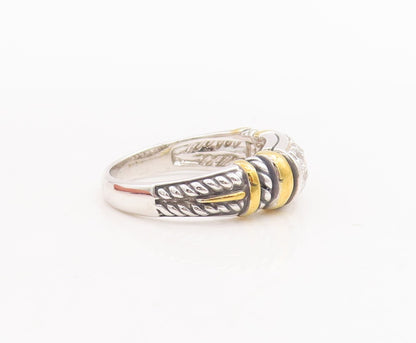 925 Sterling Silver Vintage Ring Solid Etched Inlay Cubic Zirconia Sz 7  RG28676