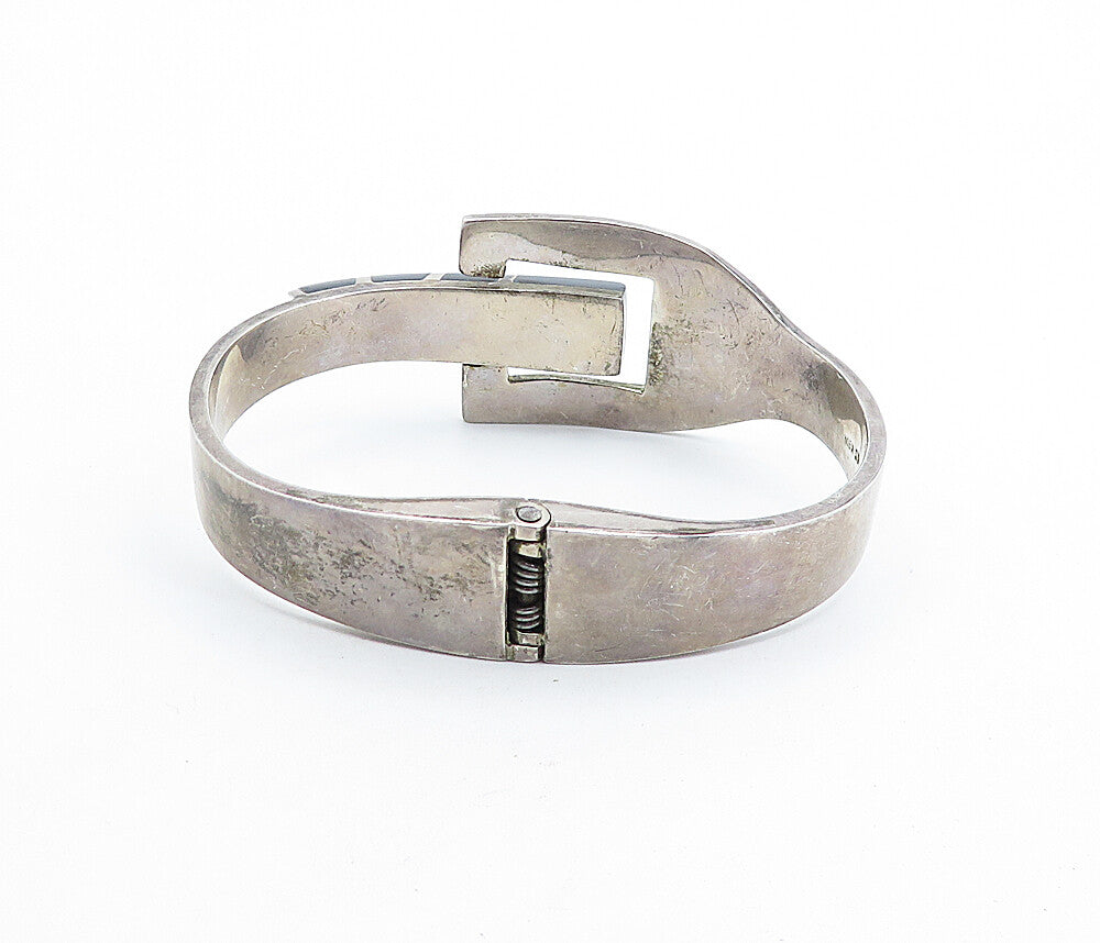 MEXICO 925 Silver  Vintage Inlaid Black Onyx Buckle Bangle Bracelet  BT2022