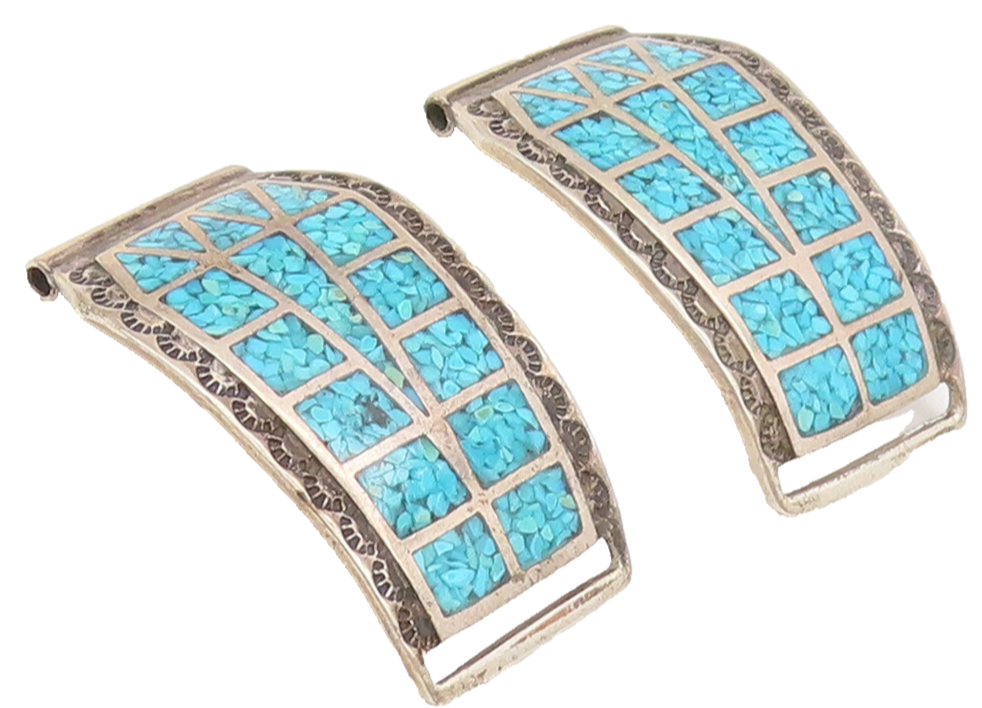 NAVAJO 925 Sterling Silver  Vintage Crushed Turquoise Inlay Watch Belt  TR3528