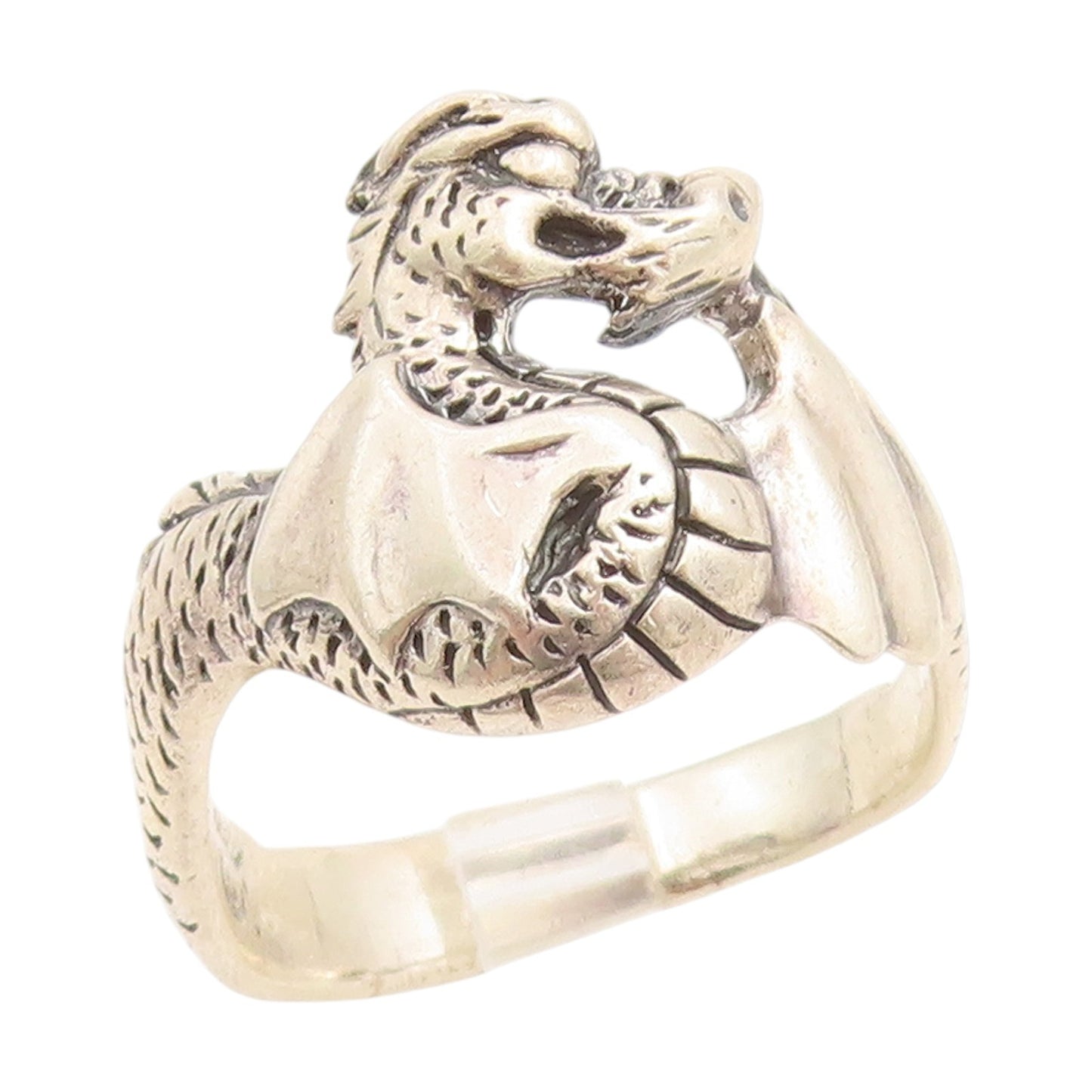 925 Sterling Silver Vintage Ring Modernist Mythical Dragon Band  Sz 14  RG34780