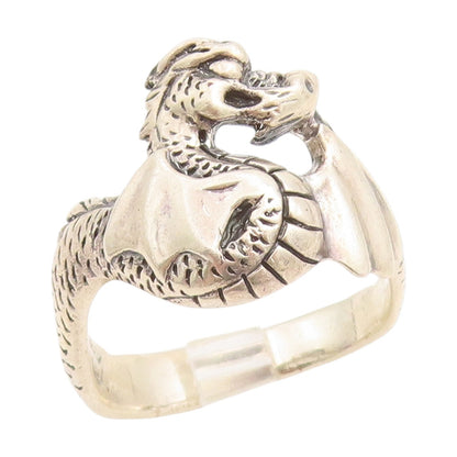 925 Sterling Silver Vintage Ring Modernist Mythical Dragon Band  Sz 14  RG34780