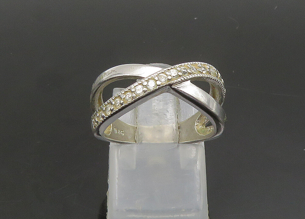 925 Sterling Silver  Vintage Shiny Topaz Crossed Band Ring Sz 6.5  RG23504