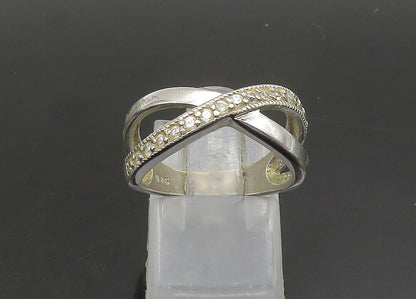925 Sterling Silver  Vintage Shiny Topaz Crossed Band Ring Sz 6.5  RG23504