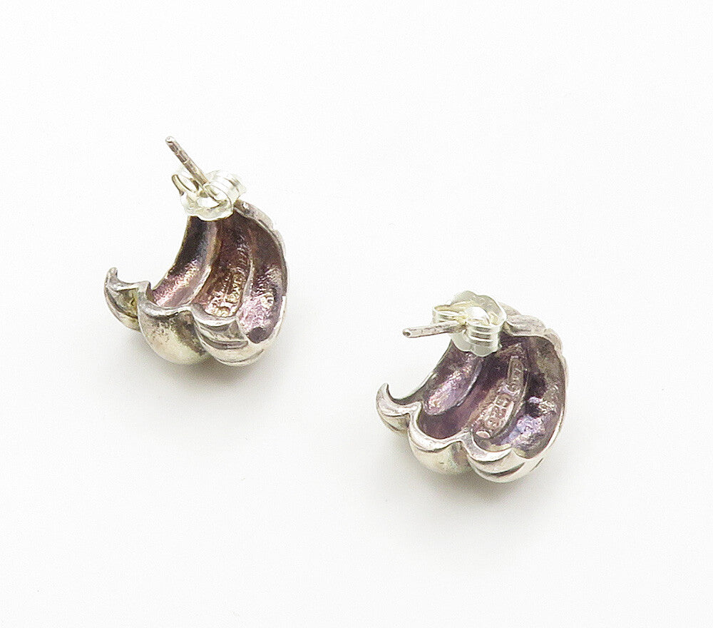 925 Sterling Silver  Vintage Petite Fluted Etched JHoop Earrings  EG7817