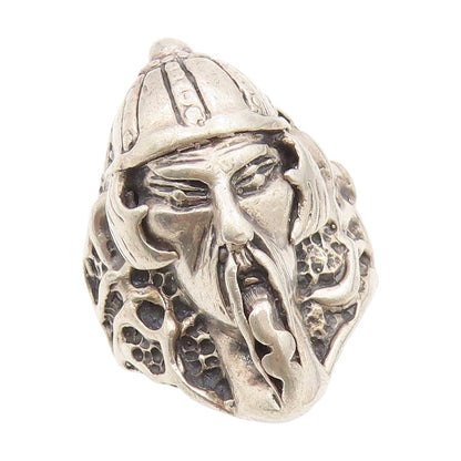 925 Sterling Silver Vintage Ring Carved Samurai Warrior Head Band  Sz 9  RG34517
