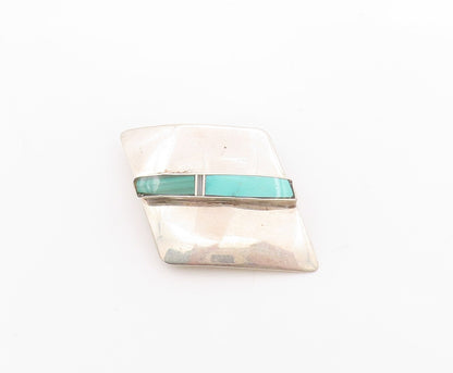 925 Sterling Silver Vintage Brooch NAVAJO Geometric Gemstone Inlay  BP11754