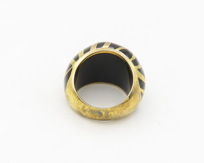 925 Sterling Silver  Black Onyx Striped Gold Plated Band Ring Sz 6.5  RG18117