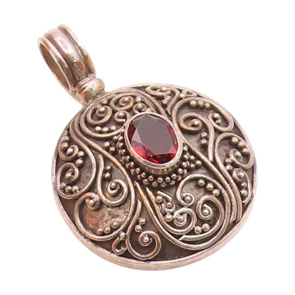 BALI 925 Sterling Silver Vintage Garnet Swirl Vine Pattern Pendant  PT15791