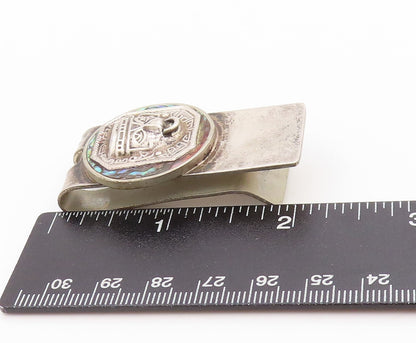 925 Sterling Silver Vintage Money Clip Abalone Inlay Aztec Sun God Motif  TR3970