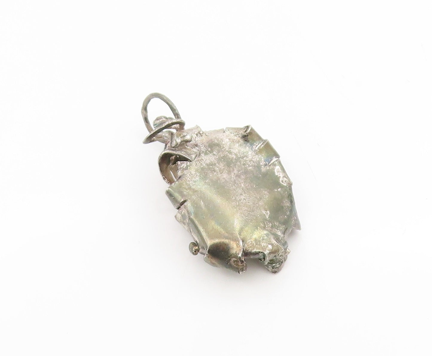 925 Sterling Silver Vintage Pendant Green Aventurine Brutalist Charm  PT25691
