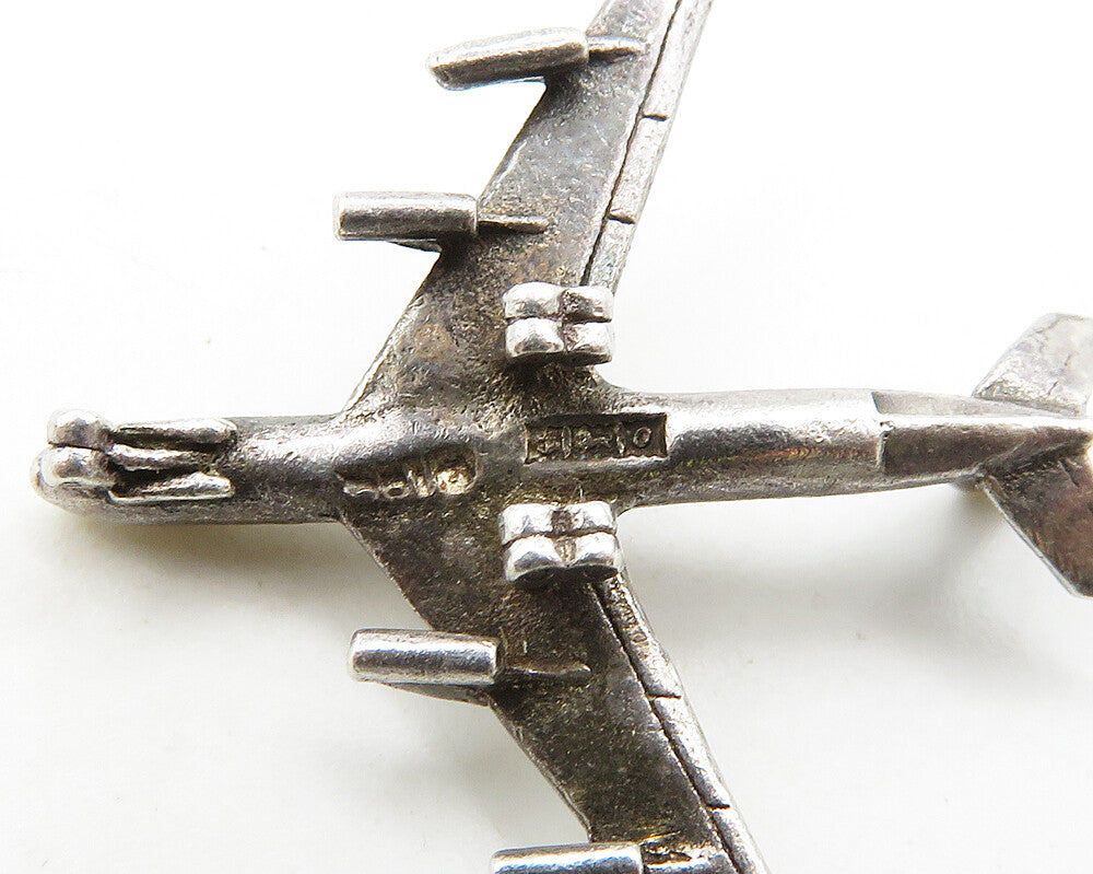 925 Sterling Silver  Vintage Petite Airplane Motif Pendant  PT15538