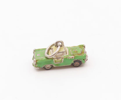 925 Silver  Vintage Green & Yellow Enamel Old Fashion Car Pendant  PT19872