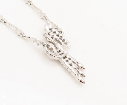 925 Sterling Silver  Vintage Swirly Rhinestone Musical Note Necklace  NE4076