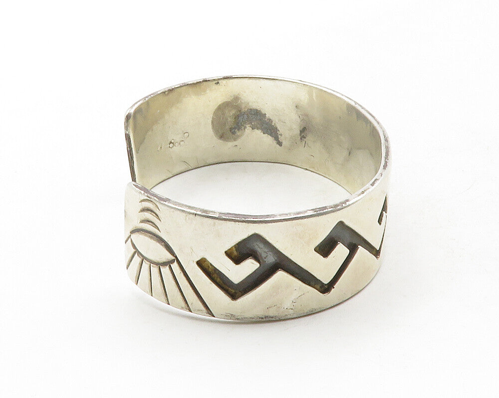 925 Sterling Silver  Vintage Oxidized Pattern Chiseled Cuff Bracelet  BT4829