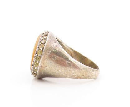 925 Sterling Silver Vintage Ring Oval Gemstone Halo Citrine Frame Sz 10  RG31822