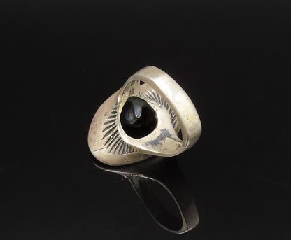 925 Silver  Vintage Textured Open Hole Round Tiger's Eye Ring Sz 5.5  RG25839