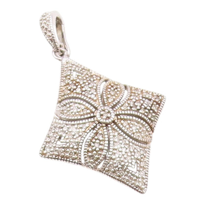 925 Sterling Silver  Vintage Genuine Diamonds Floral Motif Pendant  PT18130