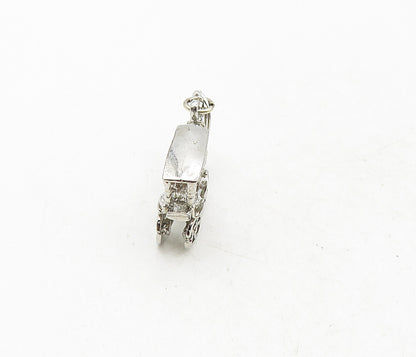 925 Sterling Silver  Vintage Shiny Horse & Carriage Motif Drop Pendant  PT6986