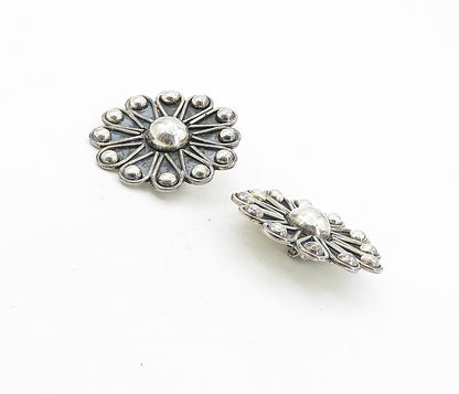 MEXICO 925 Sterling Silver  Vintage Oxidized Floral Non Pierce Earrings EG4171