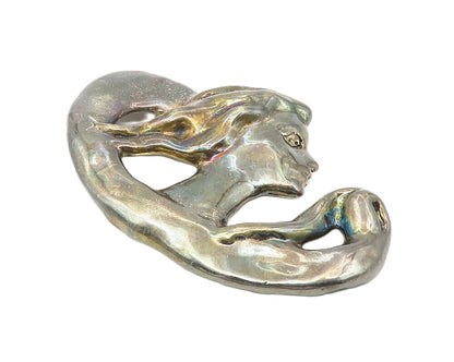 925 Sterling Silver  Vintage Dark Tone Sculpted Woman Motif Brooch Pin  BP4188