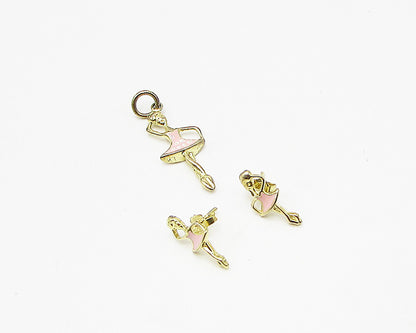 Gold Over 925 Silver  Enamel Dancing Ballerina Pendant & Earrings Set  TR1004