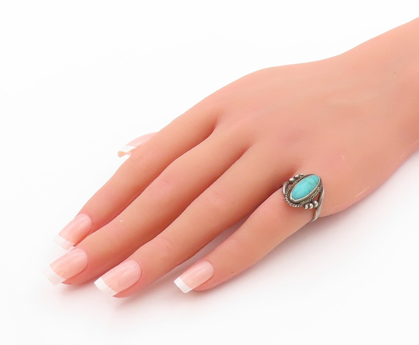 925 Sterling Silver Vintage Ring SOUTHWESTERN Antique Turquoise Sz 6 RG32545