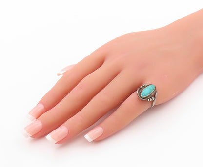 925 Sterling Silver Vintage Ring SOUTHWESTERN Antique Turquoise Sz 6 RG32545