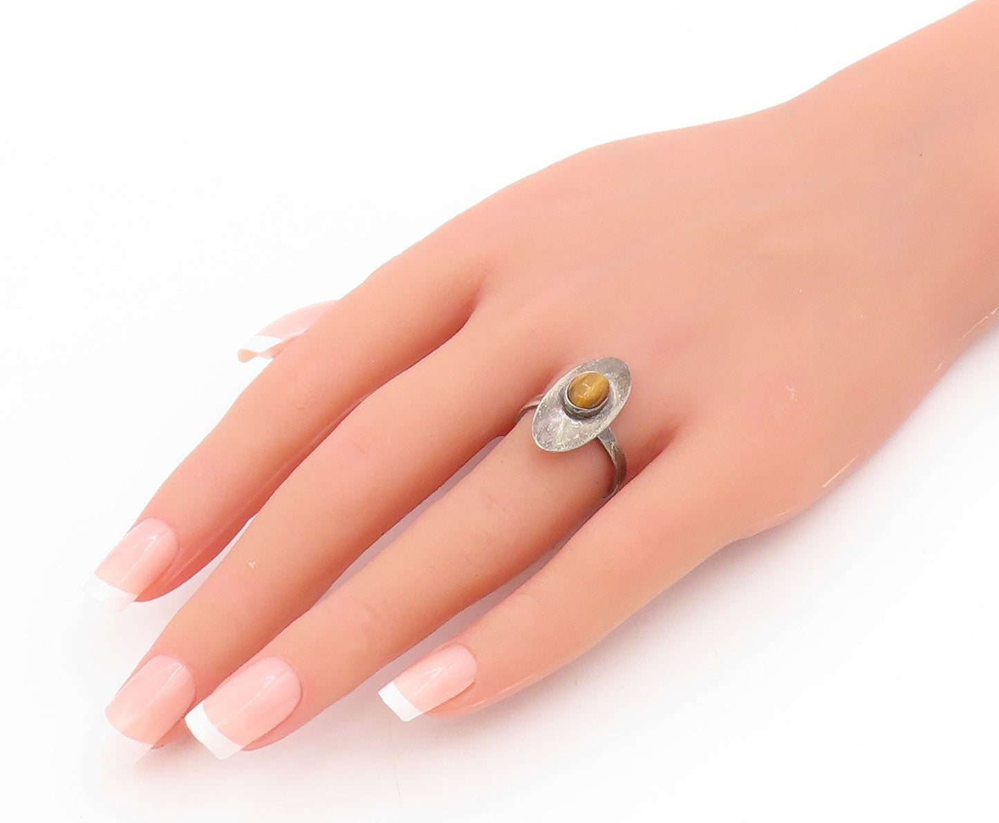 925 Sterling Silver Vintage Ring ISRAEL Tiger's Eye Statement Band Sz 8 RG34694