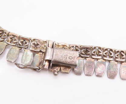 925 Sterling Silver Vintage Necklace Carved Small Flat Rectangular Links  NE4572