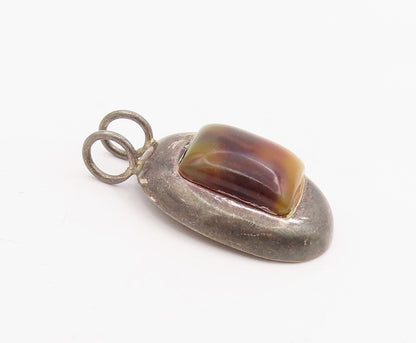 925 Sterling Silver Vintage Pendant Cabochon Jasper Modernist Oval Drop  PT25741