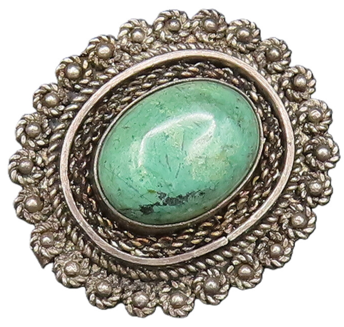 ISRAEL 925 Silver  Vintage Twisted Rope & Beaded Jasper Brooch Pin  BP9882