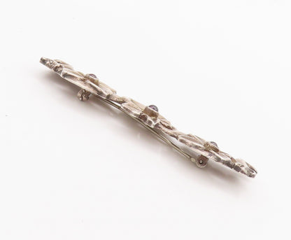 925 Sterling Silver Vintage Brooch Pin Rough Carved Ruby Flowers Row  BP10649