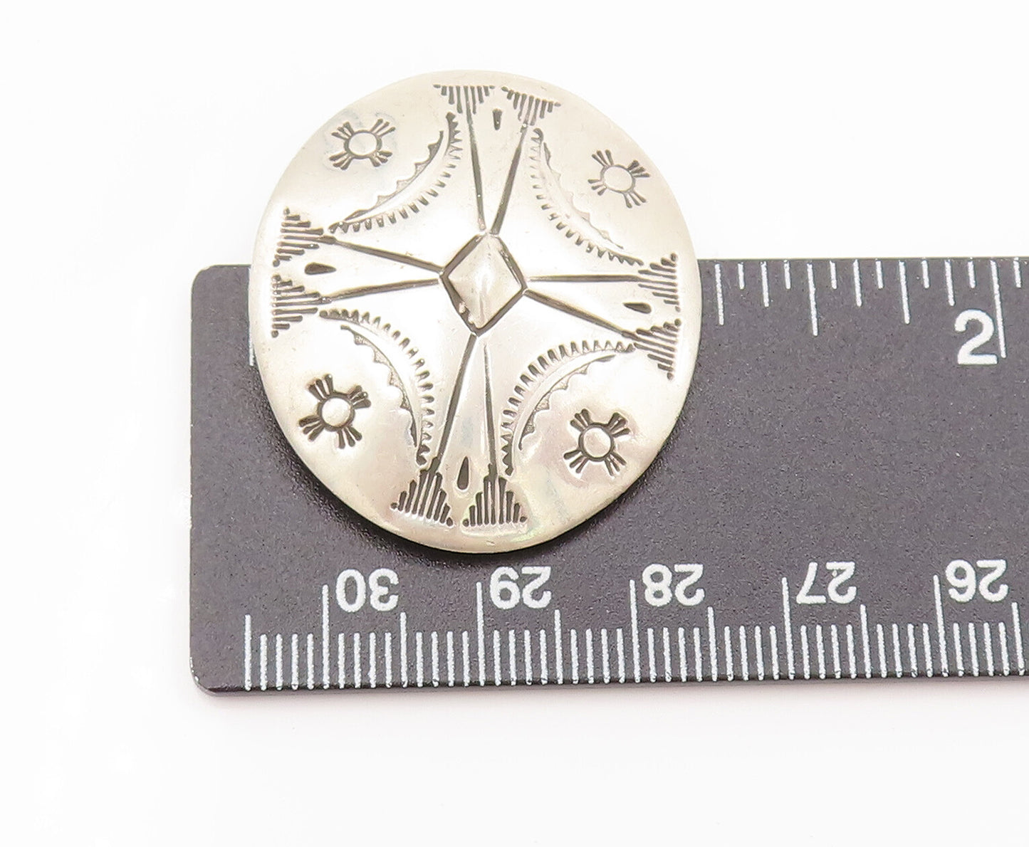 NAVAJO 925 Silver Vintage Ancient Etched Work Round Button Cover  TR3574