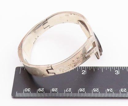 925 Sterling Silver Vintage Bracelet JRE MEXICO Designer Cutout Onyx  BT11326