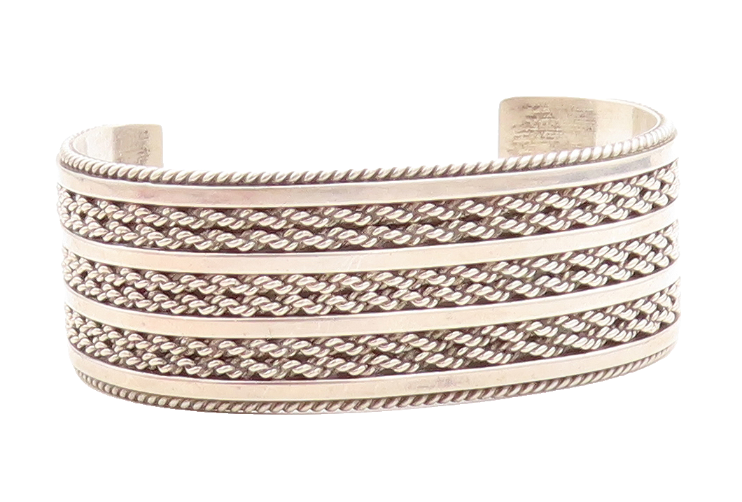 TAHE 925 NAVAJO Sterling Silver  Vintage Shiny Rope Twist Cuff Bracelet BT2204