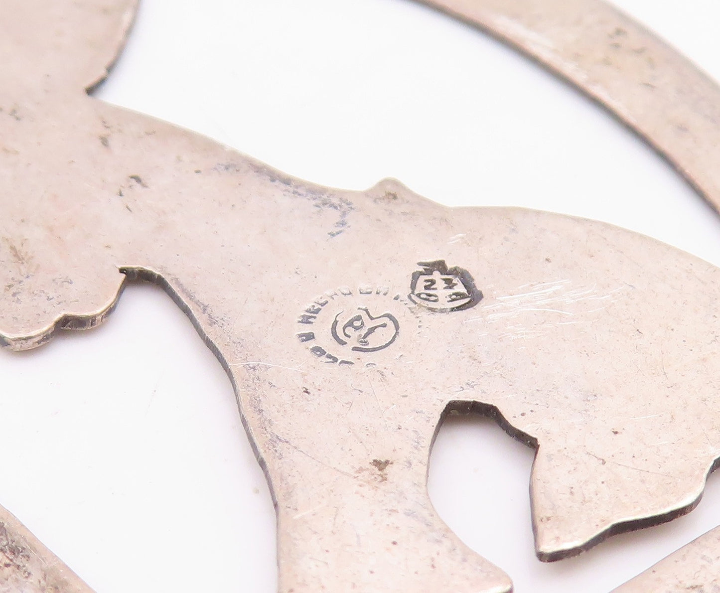 925 Sterling Silver Vintage Book Mark MEXICO Etched Donkey In Horseshoe  TR4124