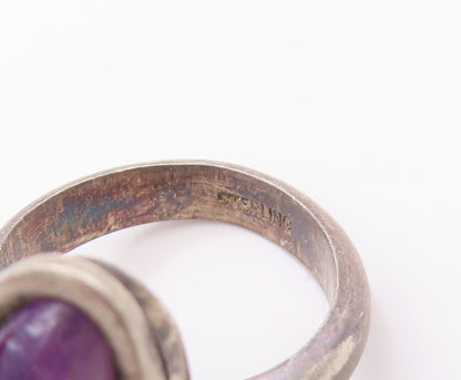 925 Sterling Silver Vintage Ring Modernist Amorphas Shape Amethyst Sz 7  RG32637