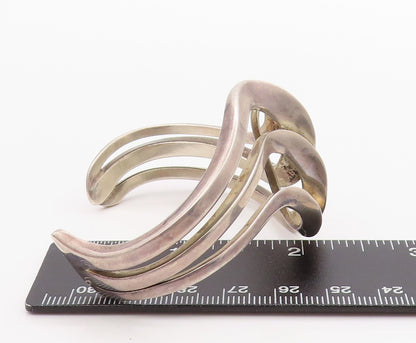 925 Sterling Silver Vintage Bracelet Modernist Freeform Wave Design Cuff BT11400