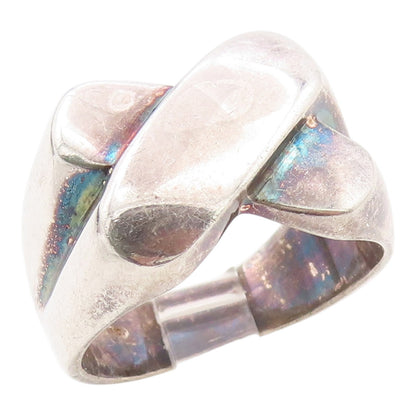 925 Sterling Silver Vintage Ring Modernist Solid Crossover Band  Sz 10  RG35596