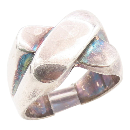 925 Sterling Silver Vintage Ring Modernist Solid Crossover Band  Sz 10  RG35596