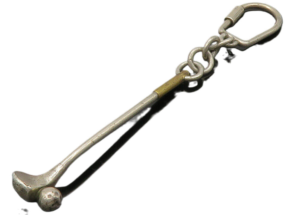 MEXICO 925 Sterling Silver  Vintage 2 Tone Golf Club Sports Key Chain  TR1896