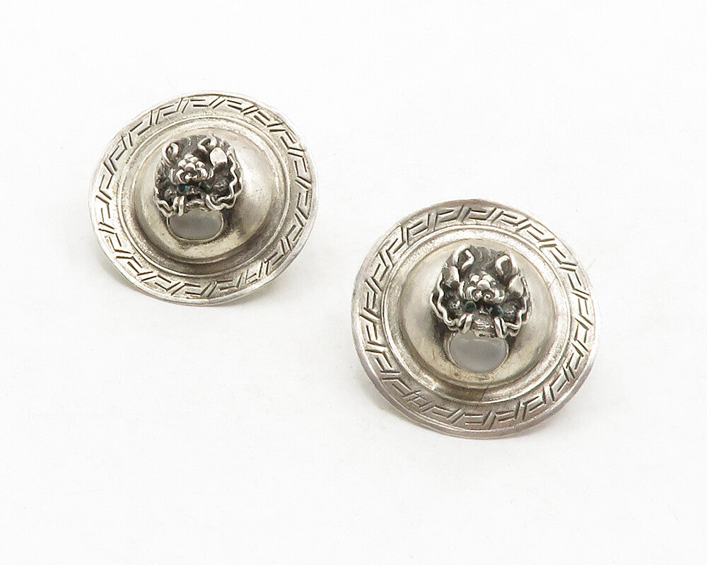 925 Sterling Silver  Vintage Topaz Modernist Sculpted Drop Earrings  EG6608