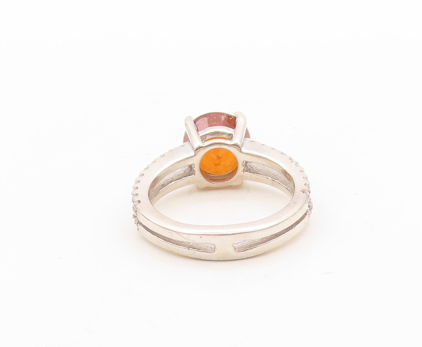 925 Sterling Silver Vintage Ring Round Cut Brown Gemstone & CZ  Sz 7  RG30899