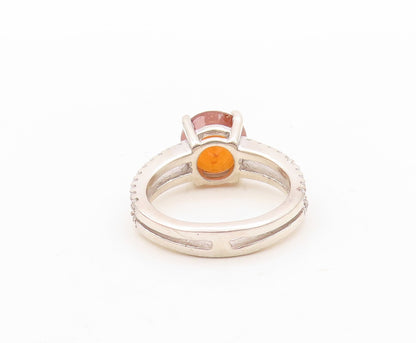 925 Sterling Silver Vintage Ring Round Cut Brown Gemstone & CZ  Sz 7  RG30899