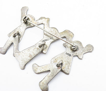 EFS MEXICO 925 Silver  Vintage Happy Children Holding Hands Brooch Pin  BP2111