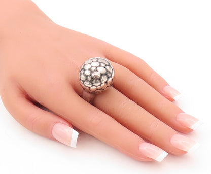 925 Sterling Silver Vintage Ring Puffed Pebble Effect Carved  Sz 7.5  RG31048