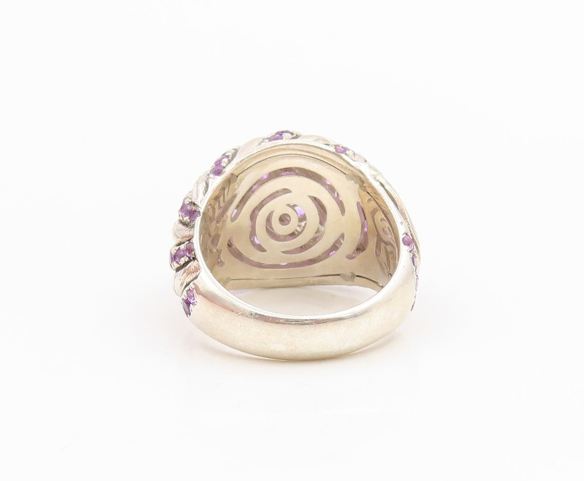 925 Sterling Silver Vintage Ring Modernist Amethyst Wavy Dome Band Sz 7 RG34979