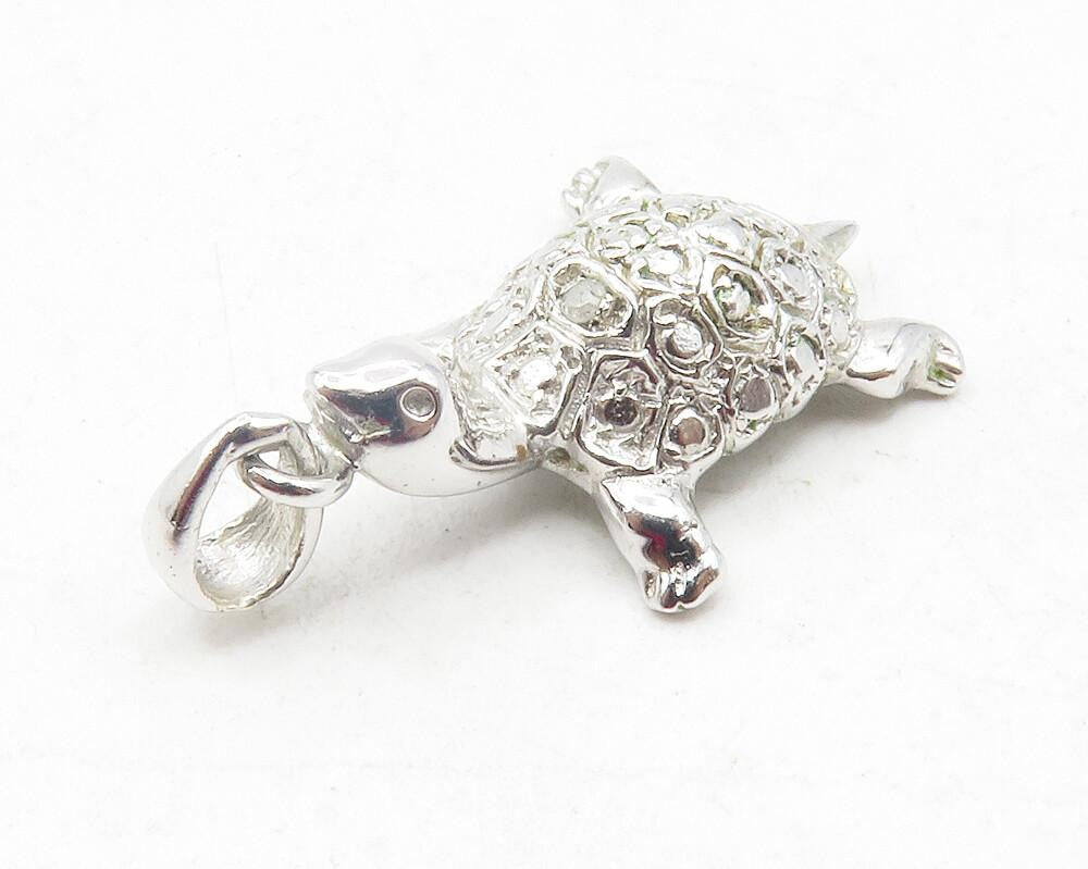 925 Sterling Silver  Vintage Shiny Turtle Animal Motif Drop Pendant  PT9695